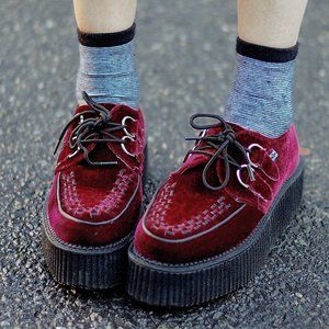 T.U.K Burgundy Velvet Creepers